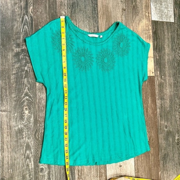 SOFT SURROUNDINGS Blouse Womens Petite Small Top Short Sleeve Green Floral - Picture 4 of 7